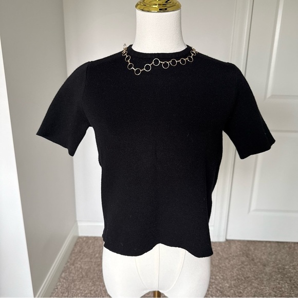 Zara Tops - Zara Elegant Black Women’s Thick Knit Top with Gold Ring Detail Small